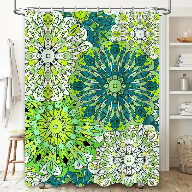 Green Mandala Bath Curtain Decorative Shower Curtain with White Bathtub in Bathroom Accessories Set for Home Decoration Size69 x