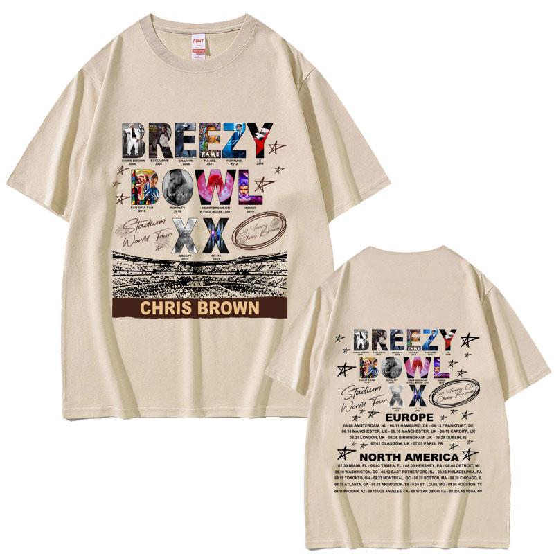 2025 Summer Rapper Chris Brown Breezy Bowl XX Tour Men Women Hip Hop Fashion Streetwear Unisex Vintage Oversized Short Sleeves