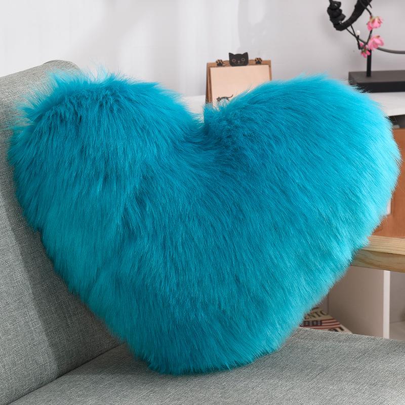 Heart-Shaped Plush Lumbar Pillow - Fluffy Faux Wool Backrest for Home, Sofa, or Office Chair