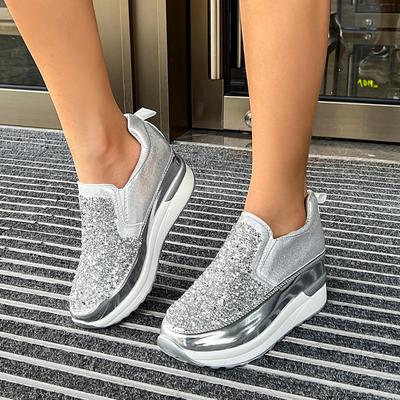 Mode 2025 Marke Damenschuhe Slipper Damen Vulkanisierschuhe Mode Pailletten Rutschfeste Plateau Übergröße Bequeme Freizeitschuhe