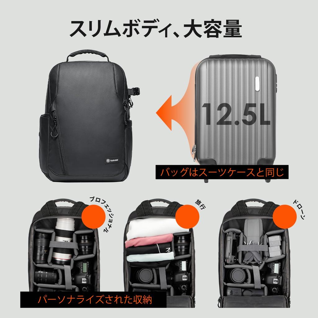 Camera Lightweight Camera Waterproof PU Leather PC and Tripod Side DSLR Camera Suitable for Commuting and TRL [TARION] 12.5L Backpack, Bag, Material,