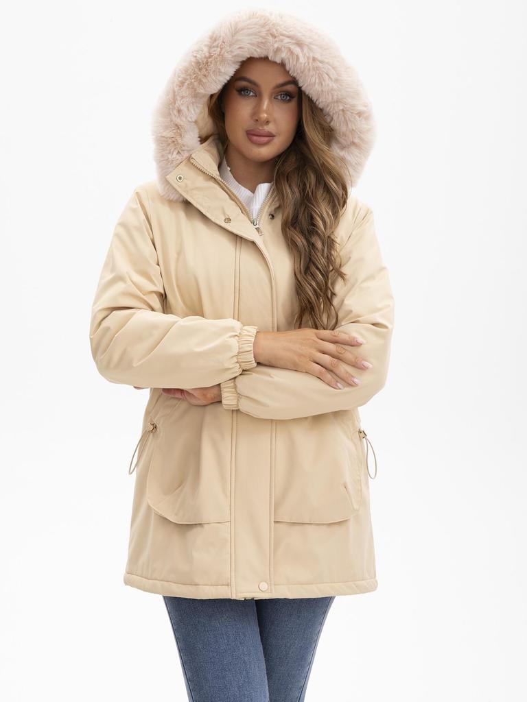 2025 Women's European & American Mid-Length Winter Cotton Parka with Large Fur Collar
