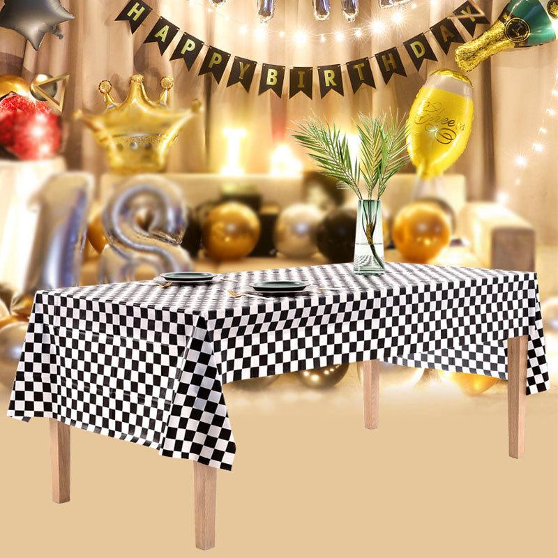F1 Racing Tablecloth Checkered Black White Chess Flag Abstract Chessboard Checker Game Rectangular Table Cloth