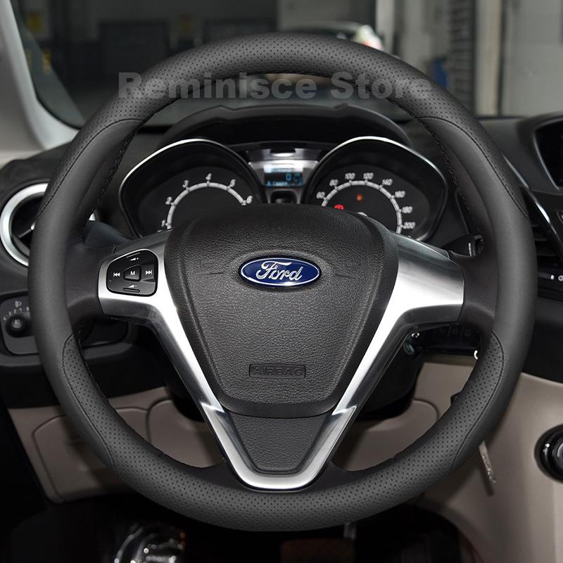 Leather Car Steering Wheel Cover for Ford Fiesta MK6 MK7 ST 2002-2024 Focus Auto Steering Wheel Cover Ford Fiesta Accessories