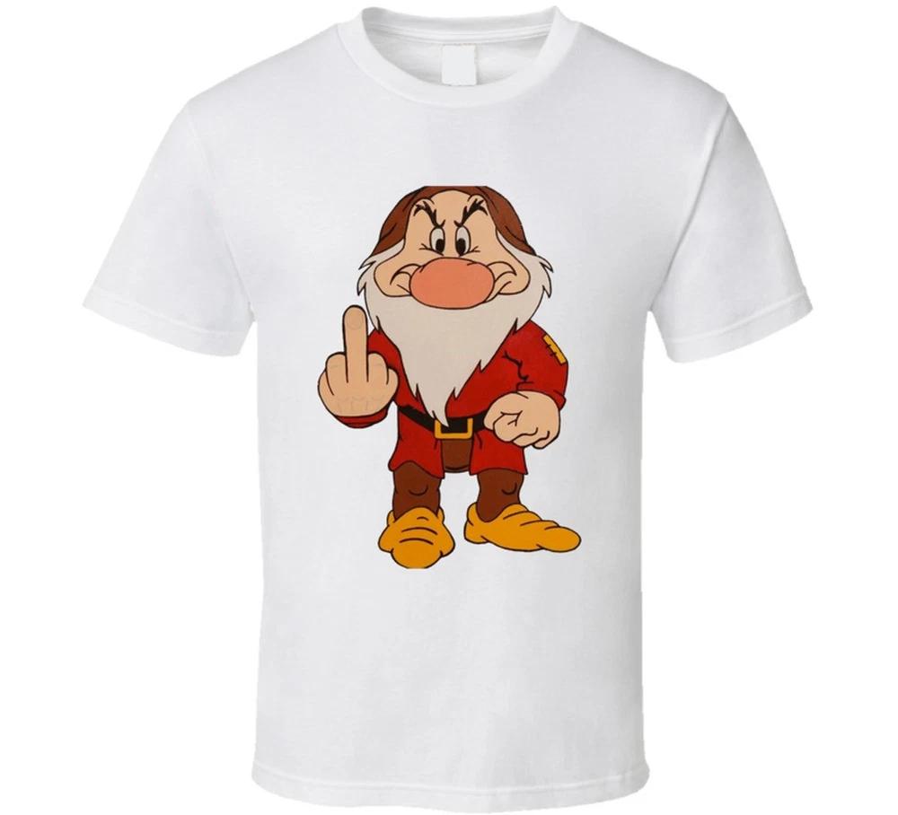 Grumpy Dwarf Middle Finger Funny Cartoon T Shirt S