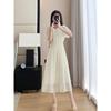 French Style Summer Dress for Petite Women Chiffon Slim Fit Round Neck Elegant Knee Length Flowy Dress