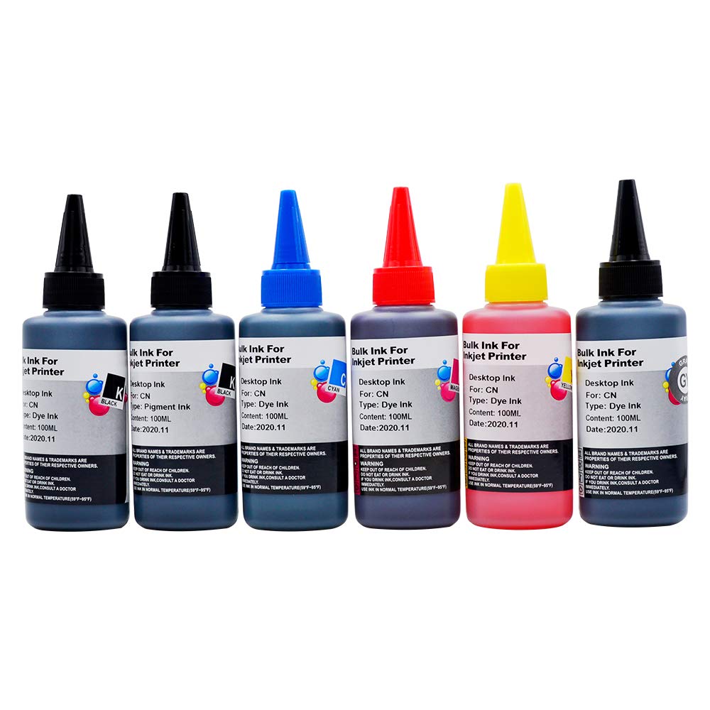 

Сумісне чорнило Canon PGBK Пігментне чорнило Сумісне з усіма заправками великої ємності, 100 мл, Набір з 6 кольорів, (BK/C/M/Y/GY Барвник) Пляшка, Моделі,