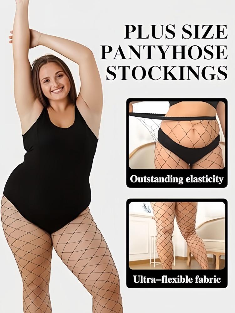 Yiran Sexy Lingerie Women's Black 4 Pairs Plus Size Fishnets Tights Sexy Fishnet Pantyhose Stockings Cross Mesh Tights Thigh High Stockings Cm