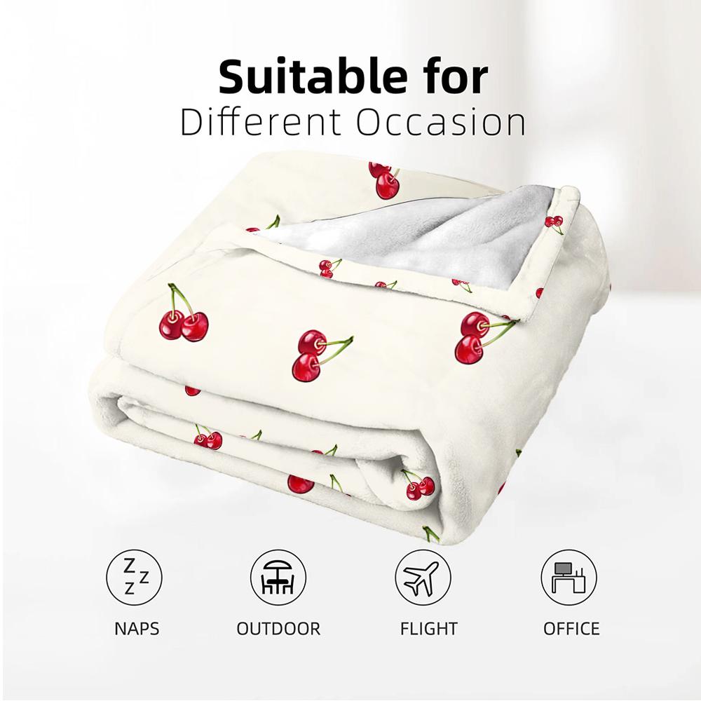 Juicy Cherry Anime Cartoon Flannel Blanket Soft Warm Throw for Bedroom Sofa Car Kids Holiday Gift