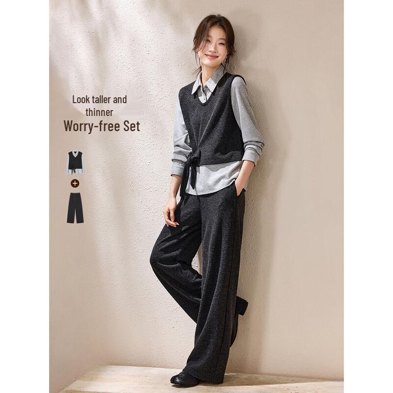 Mohan Yimei Faux Two-Piece Layered Wide-Leg Pants Set S