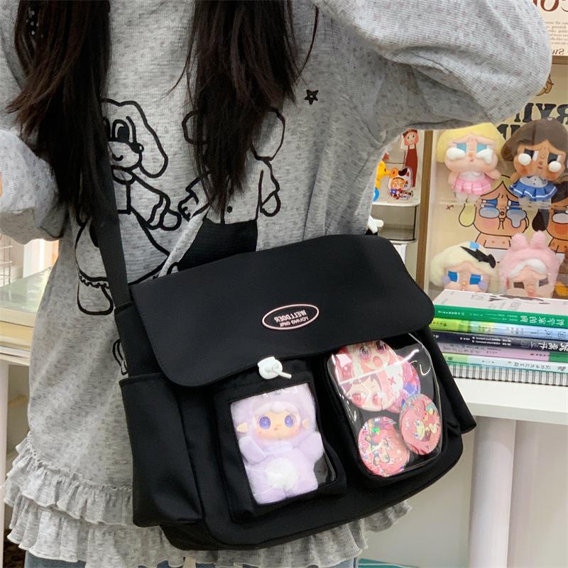 Japan Style Cute School Girl Crossbody Shoulder Bag Preppy Style Large Capacity Messenger Tote Transparent Ita Bag Kawaii