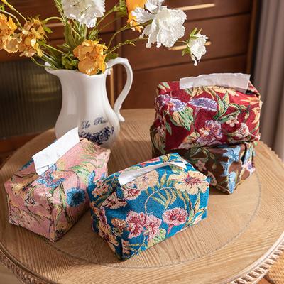 1 ks Úložný sáček s květinovou výšivkou, Látkový zásuvka v čínském stylu, Kreativní stolní držák na kapesníky, Domácí dekorace
