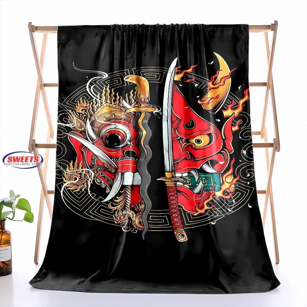 Classic Japanese Hannya Mask Flannel Blanket for Bed Bedroom Sofa Picnic, Warm Throw Blanket for Cover Outdoor Leisure Nap Gift