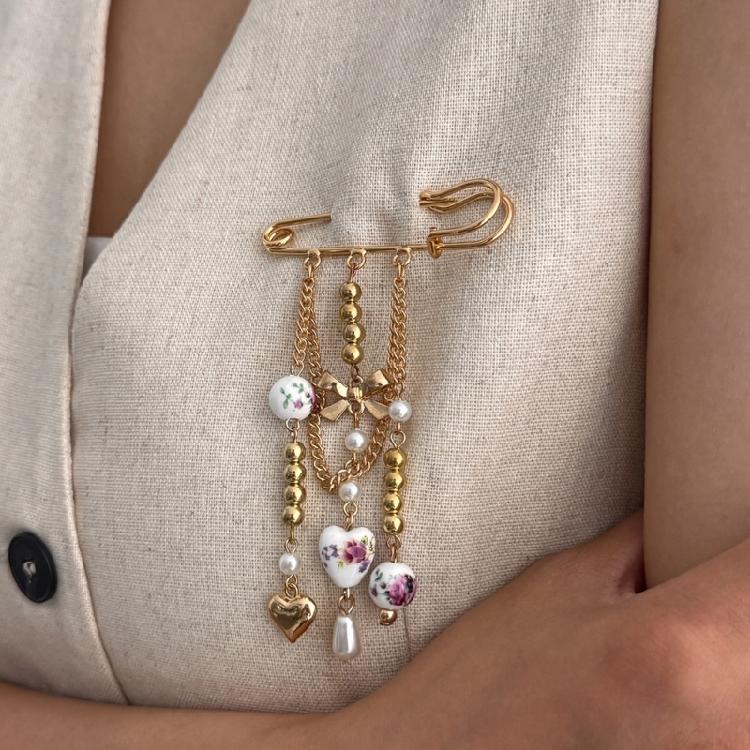 Künstlerische Keramik Schleife Herz Brosche Anstecknadel Mode Schmuck Accessoire Für Lässige Oder Formelle Kleidung