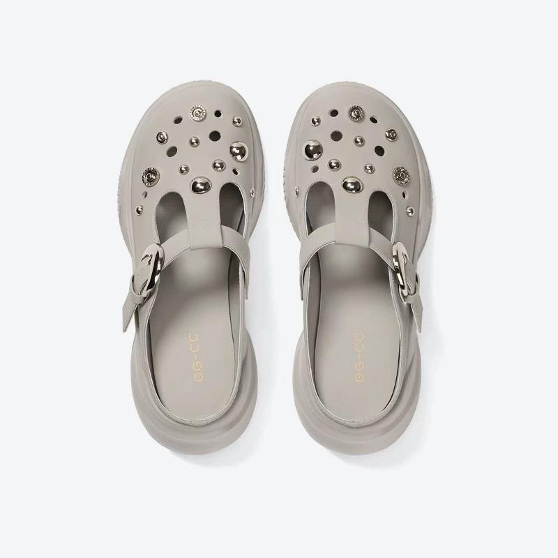 Summer new fashion platform leather hole shoes versatile outer wear casual beach slippers women's shoes