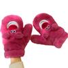 Cartoon fleece thickened cold-proof and warm three-dimensional ears strawberry bear gloves student plush riding neck gloves