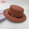 New Belt Buckle Woolen Hat British Retro Autumn and Winter Hat Men's and Women's Trendy Versatile Wide-brimmed Flat Top Top Top Hat
