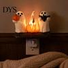 Halloween Party Lighting Pumpkin Ghost Night Light with Witch Hat, Resin Soft Glow Plug-in LED Bedroom Light, Spooky Wall Sconce for Home Gift