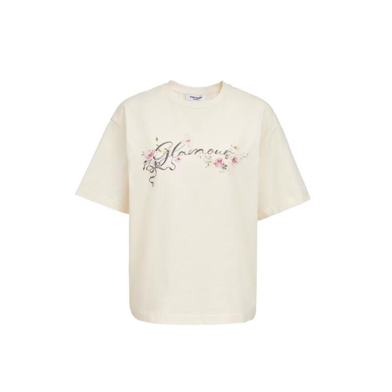 VEROMODA Women's Floral Letter Print Drop Shoulder Cotton T-Shirt