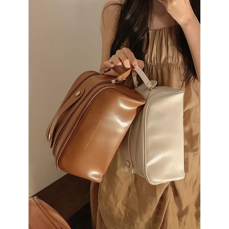 Large Capacity Double Zipper Makeup Bag Female Portable Simple New High-Grade Sense Travel Skincare Toiletry Bags Storage Pack