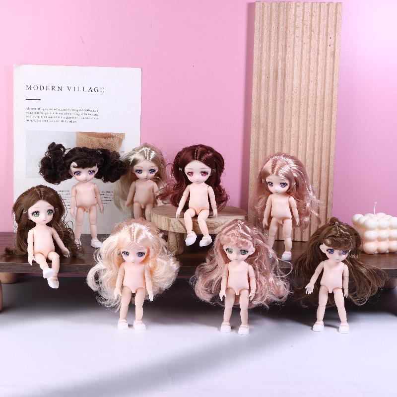 1 Sada Krásná Manga Obličej 16Cm 1/8 Panenky Holé Tělo 3D Skutečné Oči Oblékací Panenka Mini Panenka na Hraní Hračka Děti Dívky Dárek
