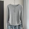 Women's Base Top Ribbed Standard Shoulder Slim Long Sleeve Tee For Spring Autumn Versatile Breathable Soft Material Flattering Slim Women Top