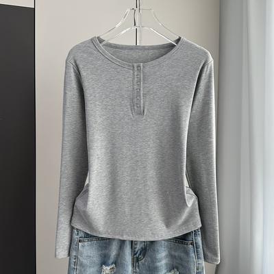 Women's Base Top Ribbed Standard Shoulder Slim Long Sleeve Tee For Spring Autumn Versatile Breathable Soft Material Flattering Slim Women Top