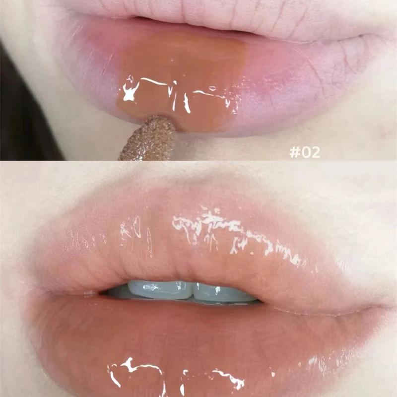 Punk Dark Brown Mirror Water Lip Gloss Red Lip Glaze Transparent Glass Lip Oil Waterproof Liquid Lipstick Clear Tint Makeup