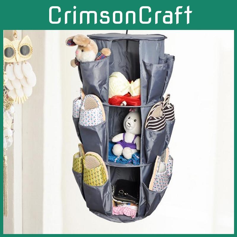 3 Layer Round Shoe Storage Hanging Bag Oxford Fabric Closet Hanging Organizer