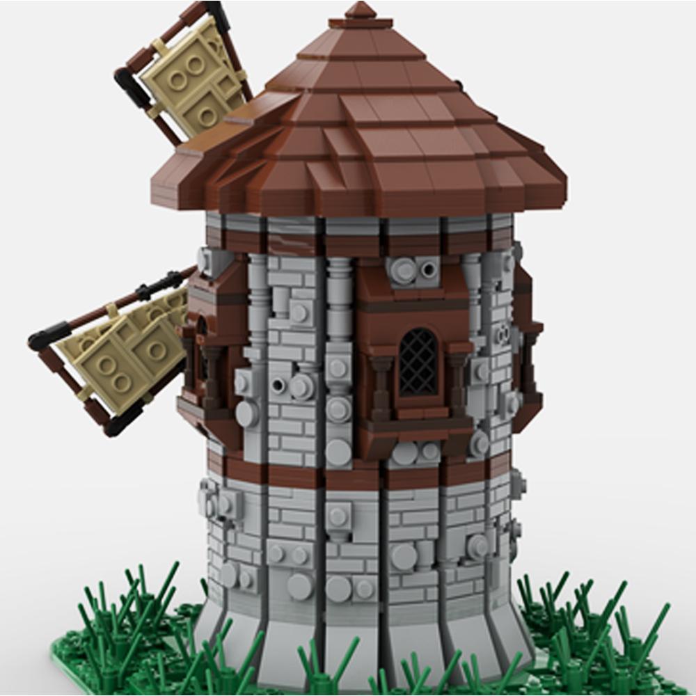 Gobricks MOC Medieval Windmill Bricks Town Windmill City Retro House Street View Building Blocks Set Toys For Kids Gifts
