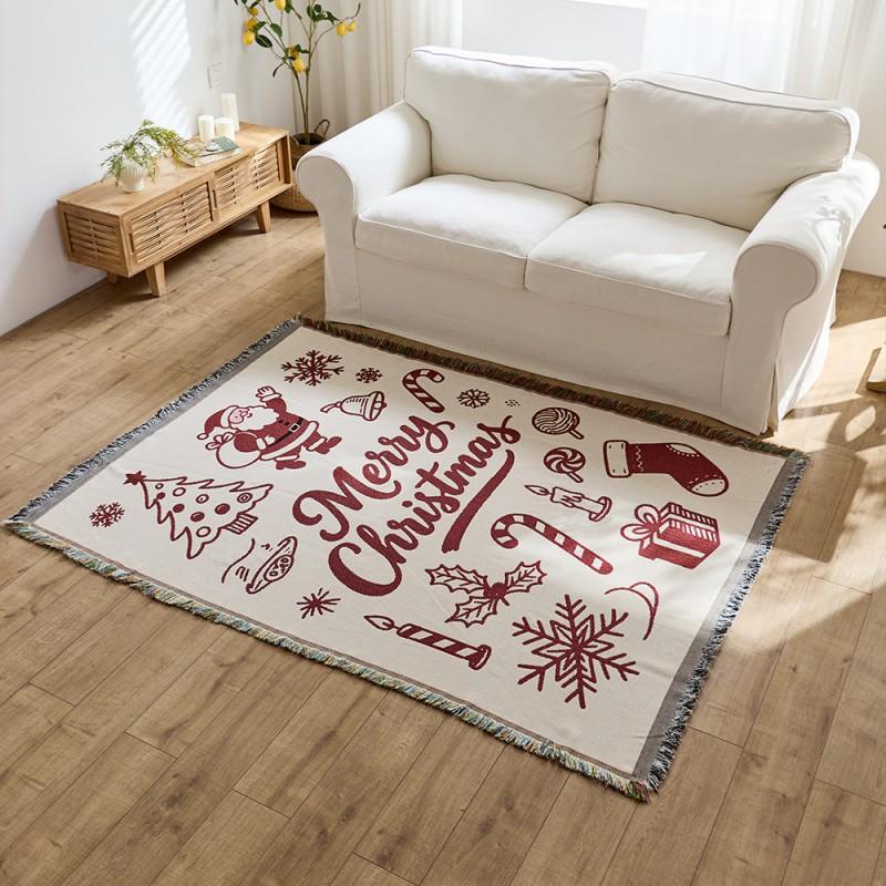 Christmas Sofa Cover Blanket Cotton Blend Festive Decorative Throw Couch Anti Cat Scratch