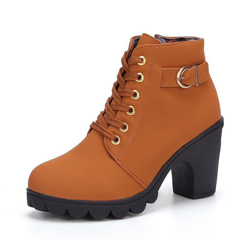 Women's Chunky Heel Lace-up Martin Boots - Round Toe, Side Zipper, Plus Size, Trendy Autumn/Winter 2024.