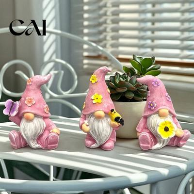 Resin Dwarf Figurines for Patio Balcony Halloween Gnome Statue, Spring Butterfly Bird Flower Weatherproof Lawn Gnomes Yard Figurine Garden Patio, Hand