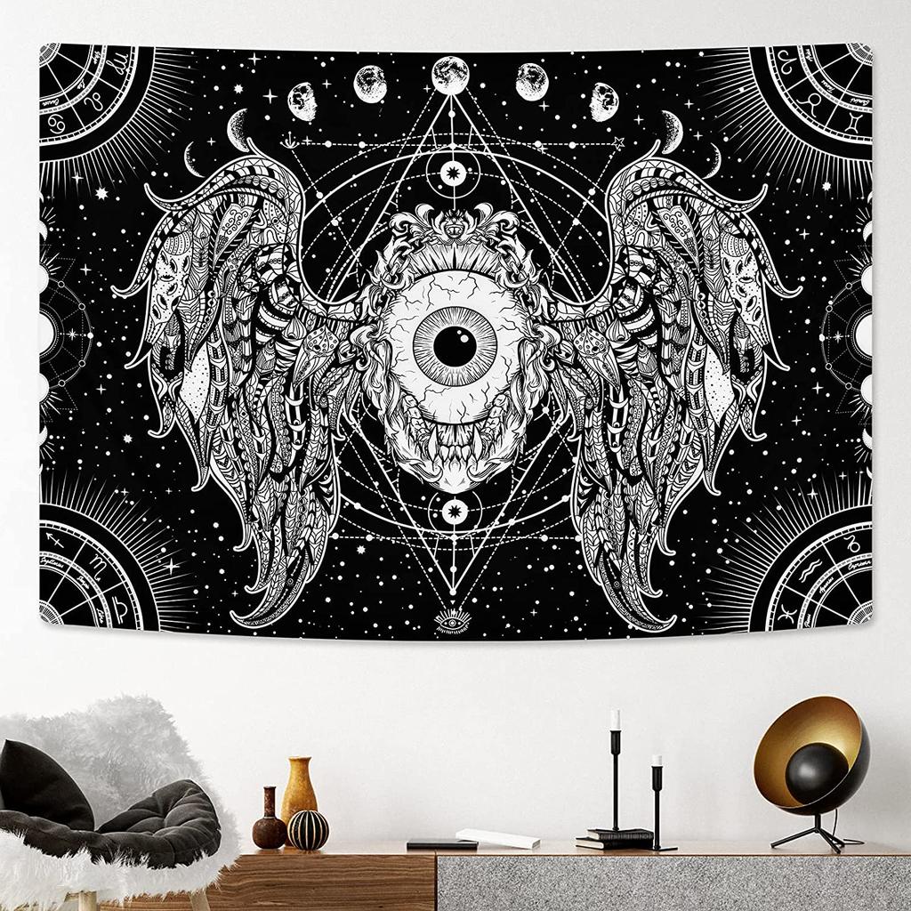 Tapestry aesthetics Black and white tapestry wall hanging, beautiful Trippy Boho fun hippie angel wings home decoration