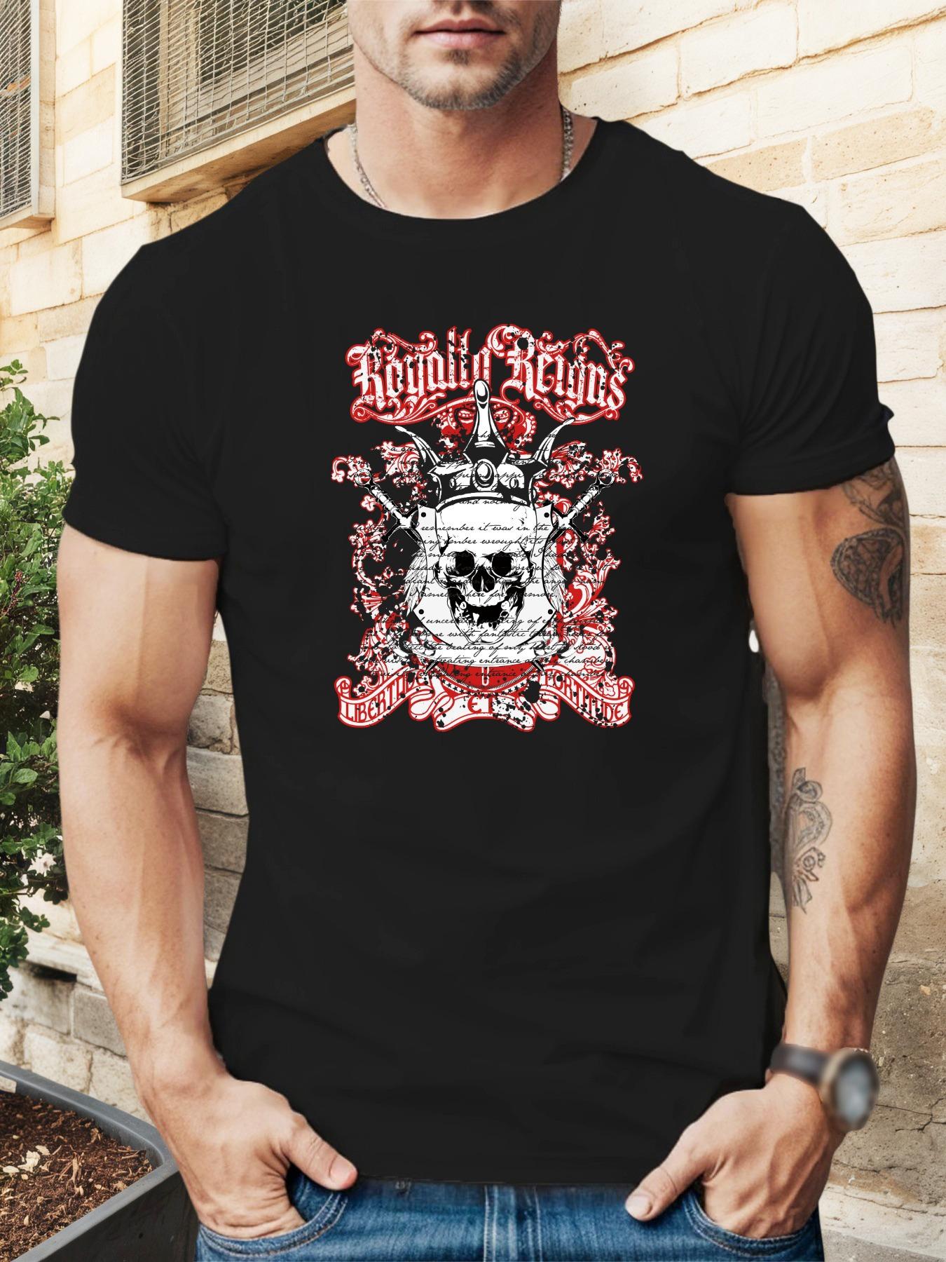 

Royatly Casual Graphic T-shirt - Skull Shield & Swords Design S