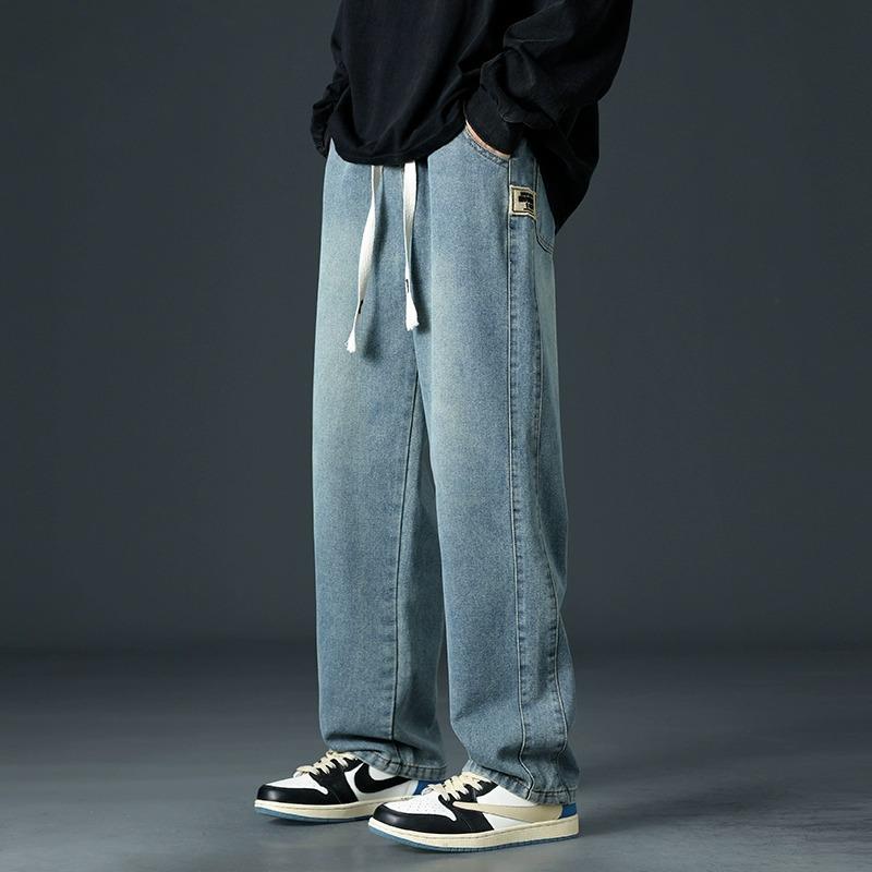 

Мужские джинсы Зимние Корейские Флисовые Широкий Подол Латка Повседневные XL синий