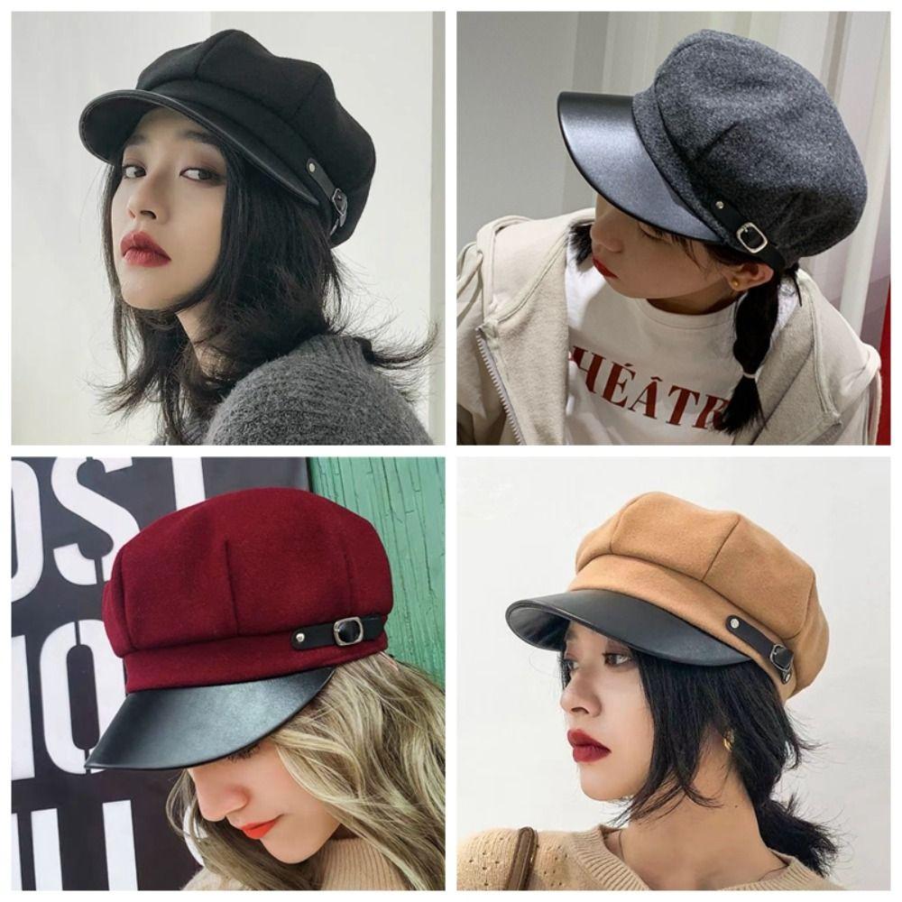 Keep Warm Women Octagonal Cap Korean Style Winter Painter Hat Retro Woolen Beret Ladies