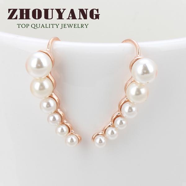 

Imitation Pearl Climbing Earrings For Women Top Quality Lady Style Rose Gold Color Fasshio Jewelry Ear Clips Wholesale E504