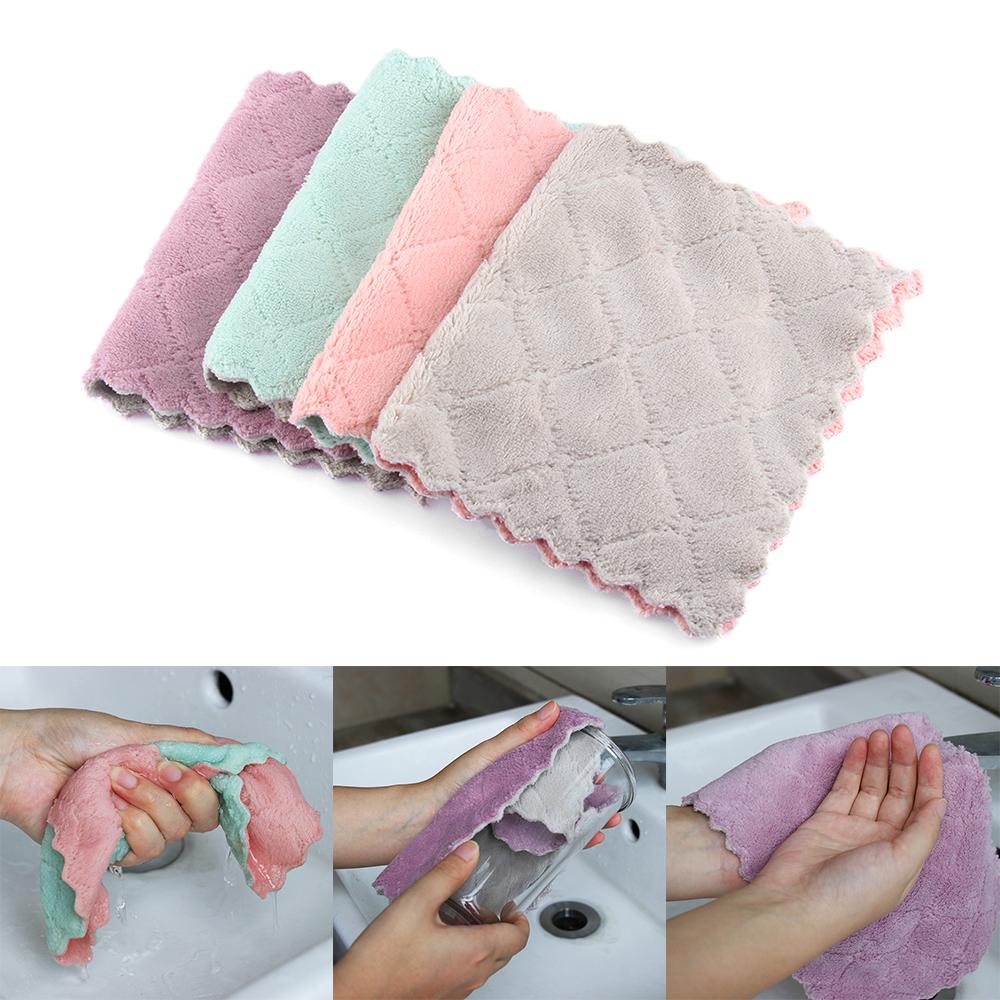 Dish Microfiber Kitchen Super Absorbent Clean Cloths Non-stick Oil Rags Scouring Pad Cleaning Towel