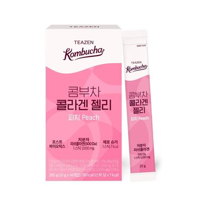 Gelatina de colágeno Teazen Kombucha sabor melocotón, 14 paquetes (Suministro para 14 días)