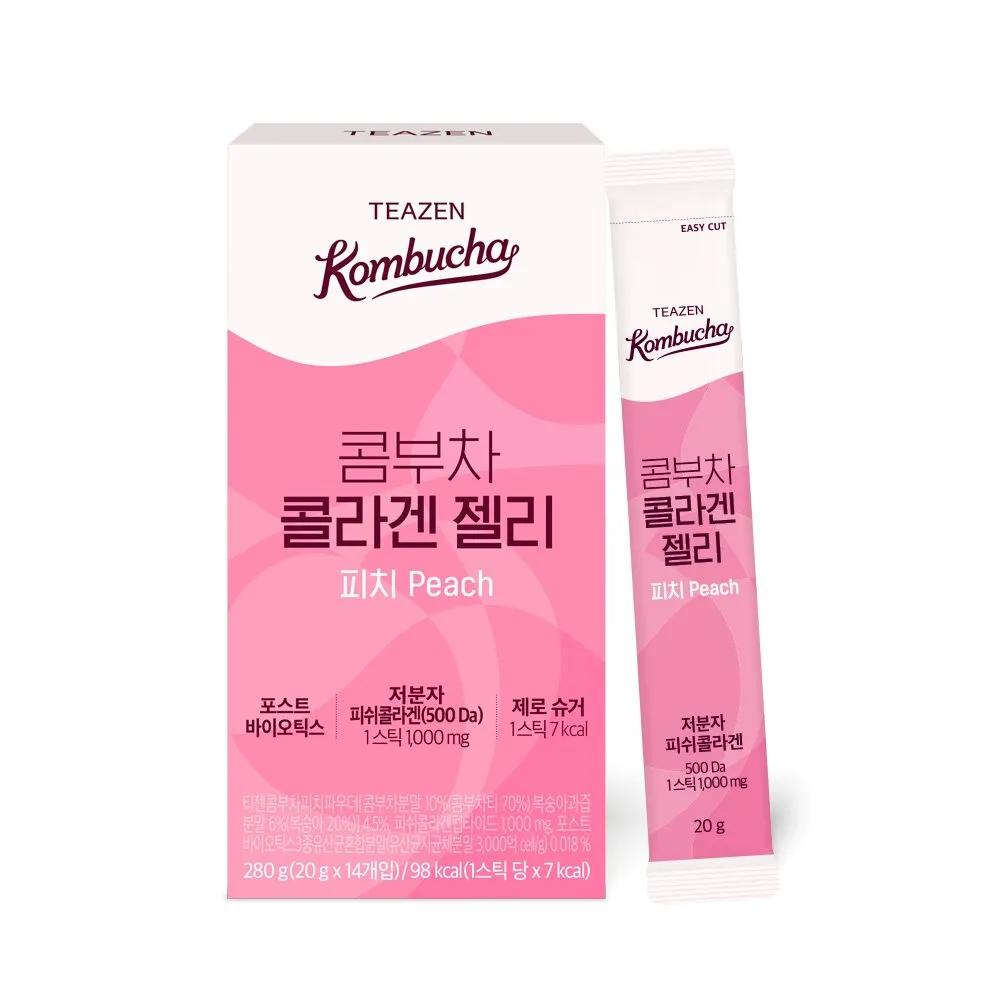 Teazen Kombucha Collagen Jelly Peach 14 Packs (14-day supply)