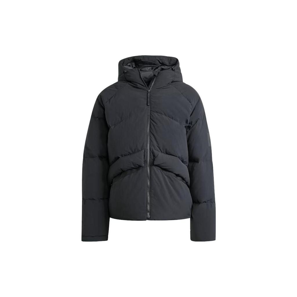 Adidas Big Baffle Jacket 530 Down Jacket With Logo Hooded Long Sleeve Men Jacket Black IK3156