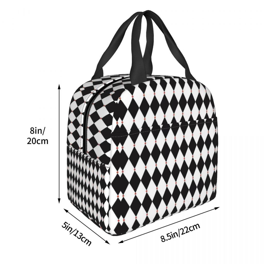 Harlequin Plaid Playing Cards Insulated Lunch Bag for Women Office Cooler Thermal Food Box Tote Leakproof Lunch Boxes Container