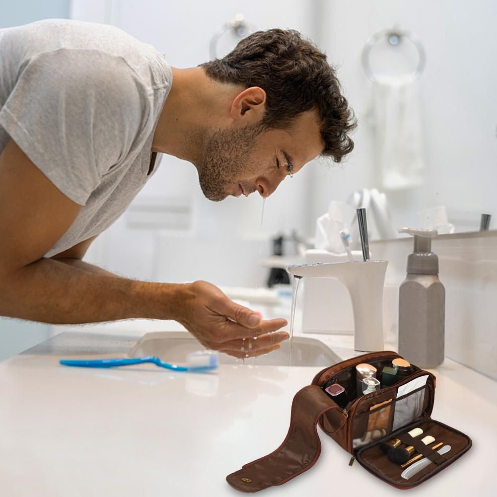 Kulturbeutel für Herren, zum Aufbewahren von Trocken- und Nassartikeln, Make-up-Kosmetiktasche, große Kapazität, Vintage-Waschbeutel für Reisen und Geschäft