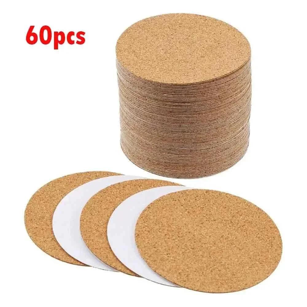 

60pcs 100mm Cork Coaster Round Square Mats Self-adhesive DIY Table Pad Sheets Non Slip Tea Coffee Mug Drinks Holder Tableware 2