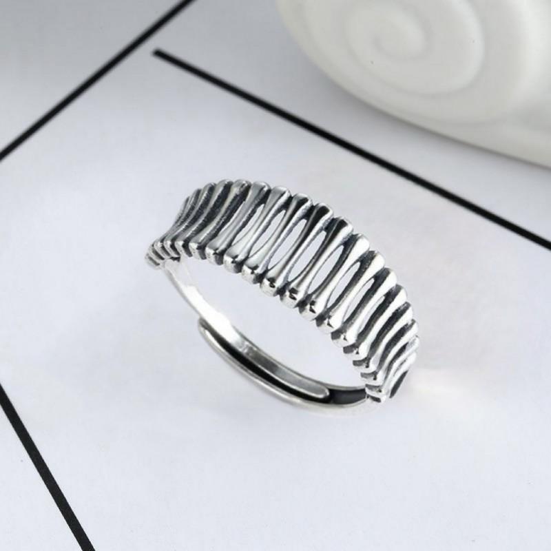 Adjustable Open Ring Men Women Vintage Bone Motif Geometric Design Copper Electroplated Statement Jewelry