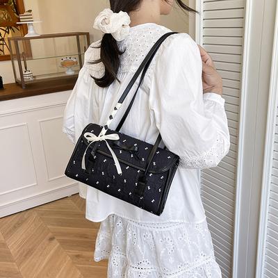 Black Pink Contrasting Color Bow Small Bag Women's 2025 Summer New Shoulder Underarm Bag Fashionable and Sweet Hand Bag