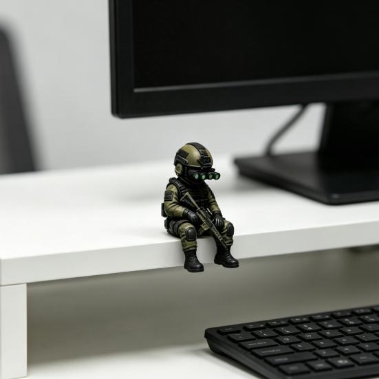 Mini Tactical Soldier Figurine, Realistic Sitting Sniper Resin Statue Model, Armed Special Forces Collectible Sculpture Decoration