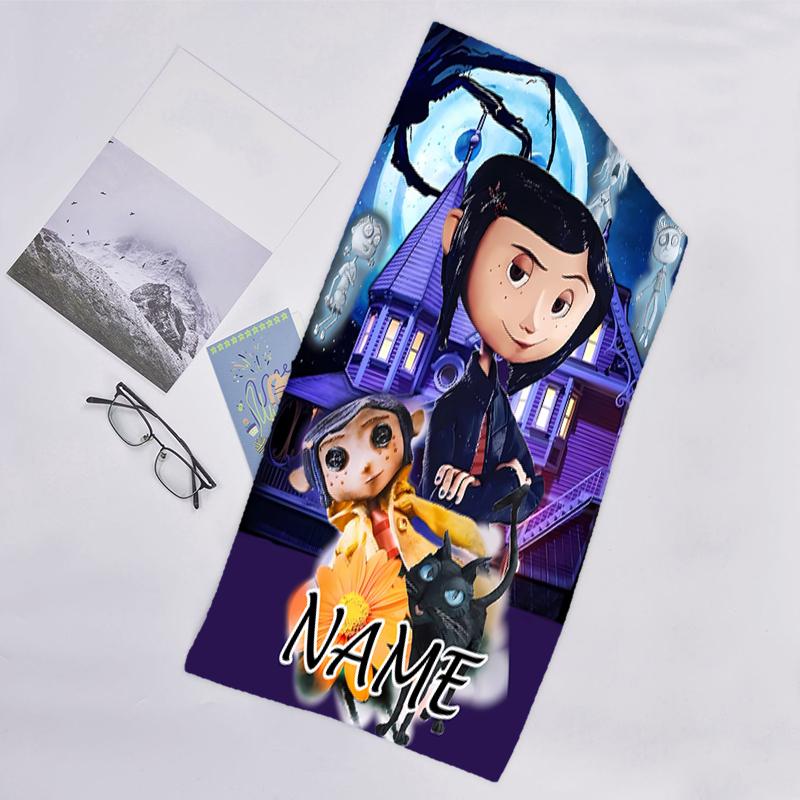 1pc Coraline7 Beach Towel with Custom Name, Beach/Swimming/Bath/Picnic/Camping Towel, Suitable for Seaside Beaches