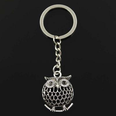 Moda coruja ramo de pé 33x25mm pingente 30mm chaveiro corrente de metal cor prata masculino carro presente lembranças chaveiro